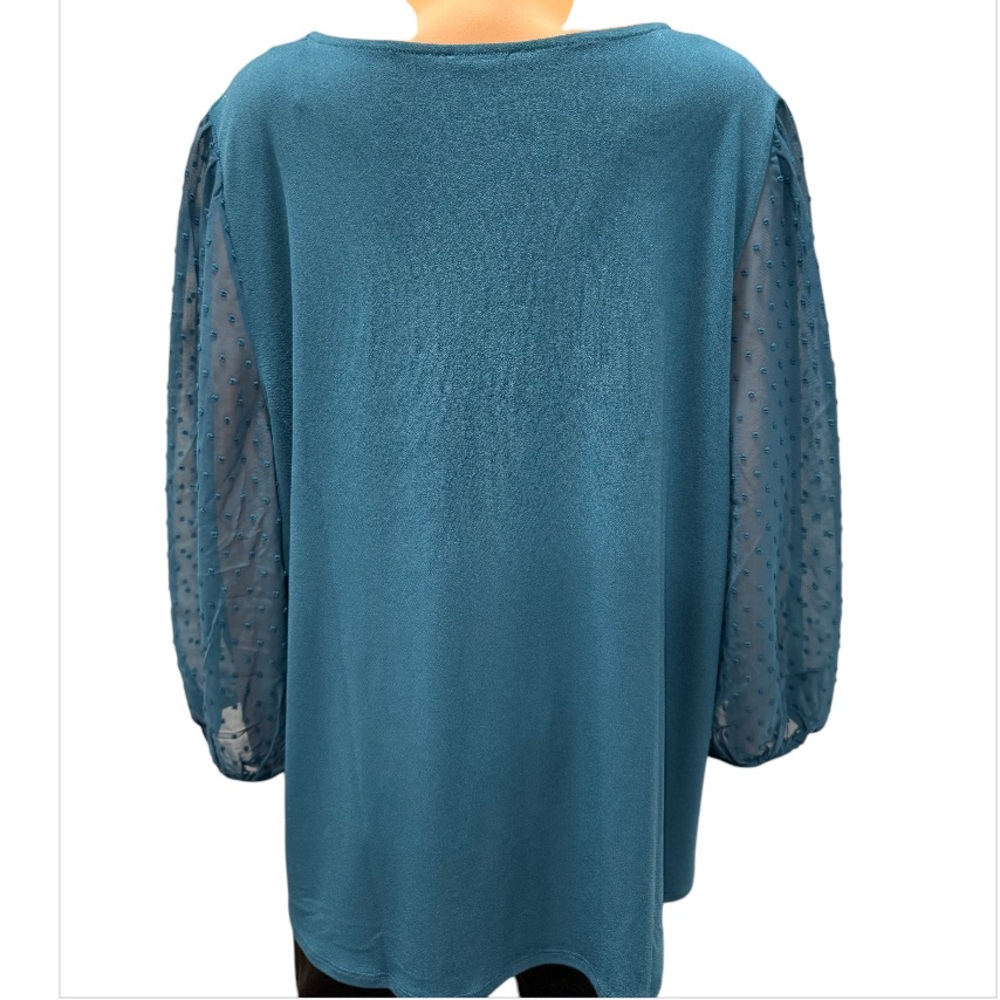 ADRIANNA PAPELL Blouse Swiss Dot Semi-Sheer 3/4 Sleeve Dressy Ink Blue Size 2X - Picture 5 of 9